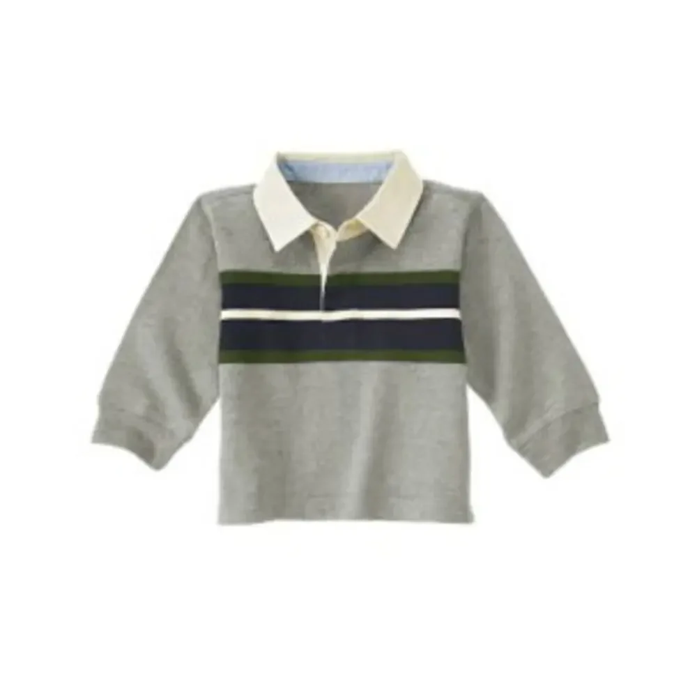 Gymboree Football League Rugby Stripe Shirt 3-6 mo Gray Navy Green Cream‎